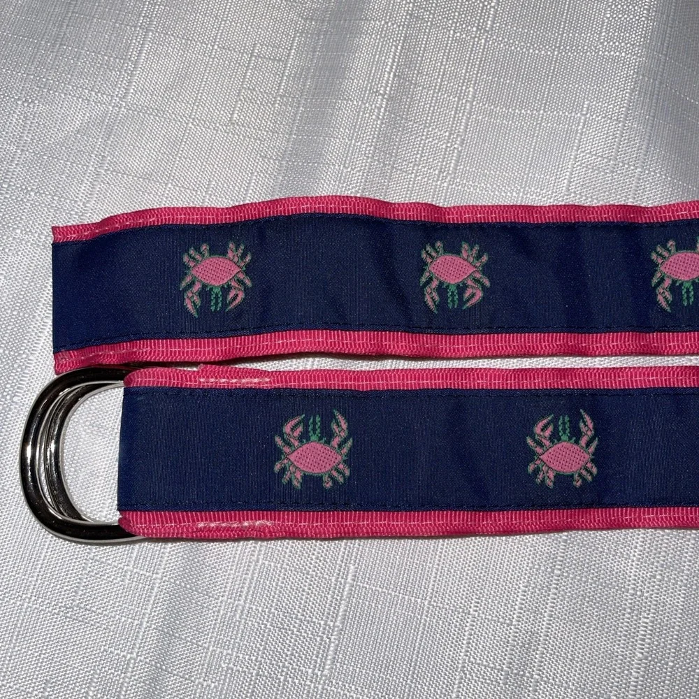 Eliza B Pink & Blue Crab Ribbon Belt Beach Women's Lg 46 In. Preppy Coastal USA